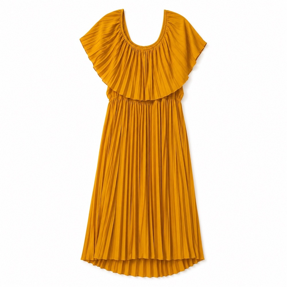 NWT SHEIN FIT+ Mustard Yellow Pleated Ruffle Maxi Dress Plus Size 24/26